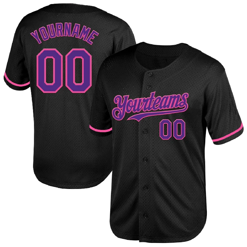 Personalized Baseball Jersey for Fans-Custom Black Purple-Pink Mesh Authentic Throwback Baseball Jersey