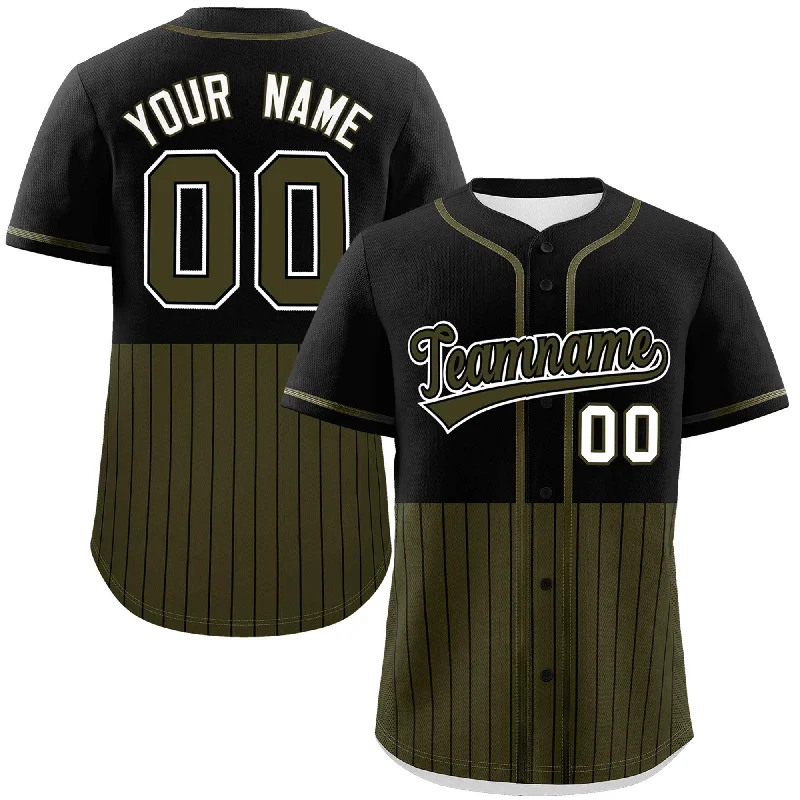 Baseball Jersey for Local Baseball Tournaments-Custom Black Olive Personalized Half Stripe Design Authentic Baseball Jersey