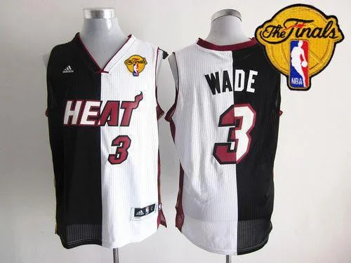 Basketball Jersey for Fun Basketball Game-Day Apparel-Heat #3 Dwyane Wade Black/White Split Fashion Finals Patch Stitched Basketball Jersey