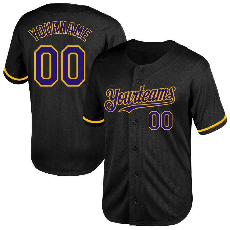 Baseball Jersey for Baseball Jersey Fundraisers-Custom Black Dark Purple-Gold Mesh Authentic Throwback Baseball Jersey