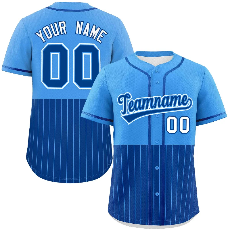 Baseball Jersey for Special Promotions-Custom Powder Blue Royal Personalized Half Stripe Design Authentic Baseball Jersey