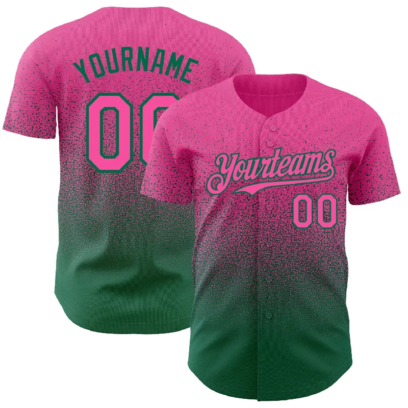 Baseball Jersey for Team Practice Gear-Custom Pink Kelly Green Authentic Fade Fashion Baseball Jersey