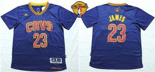 Basketball Jersey for Custom Fan Merchandise for Schools-Cavaliers #23 LeBron James Navy Blue Short Sleeve The Finals Patch Stitched Basketball Jersey