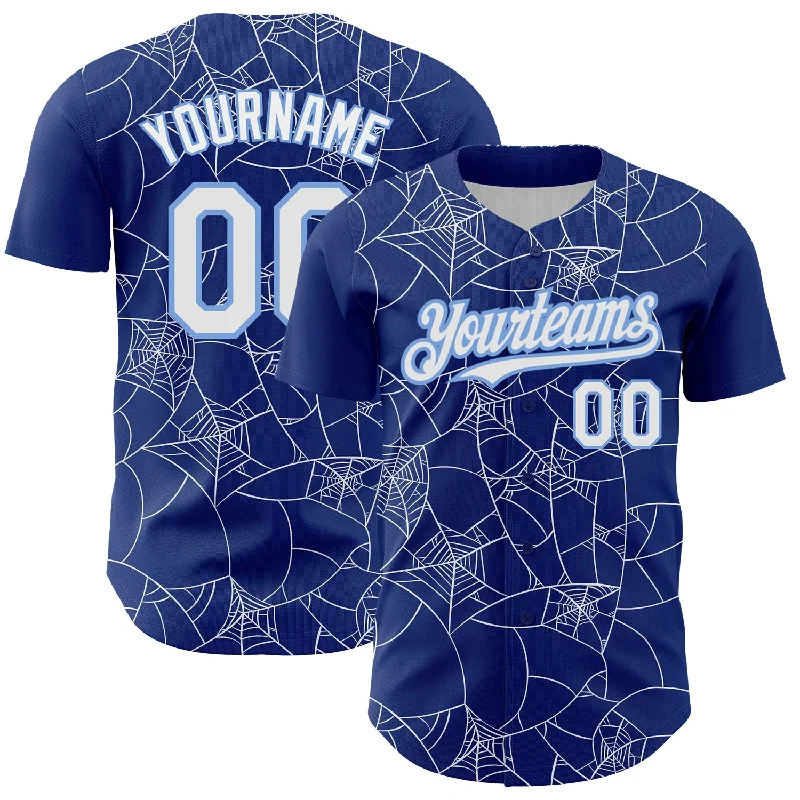 Baseball Jersey for Youth Teams-Custom Royal White-Light Blue 3D Pattern Design Spider Web Authentic Baseball Jersey