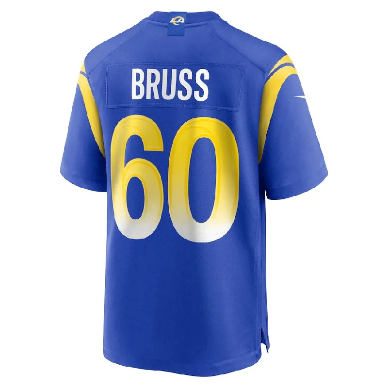 Rugby Jersey for Customized Rugby Fan Apparel-LA.Rams #60 Logan Bruss Royal Game Player Jersey Stitched American Football Jerseys