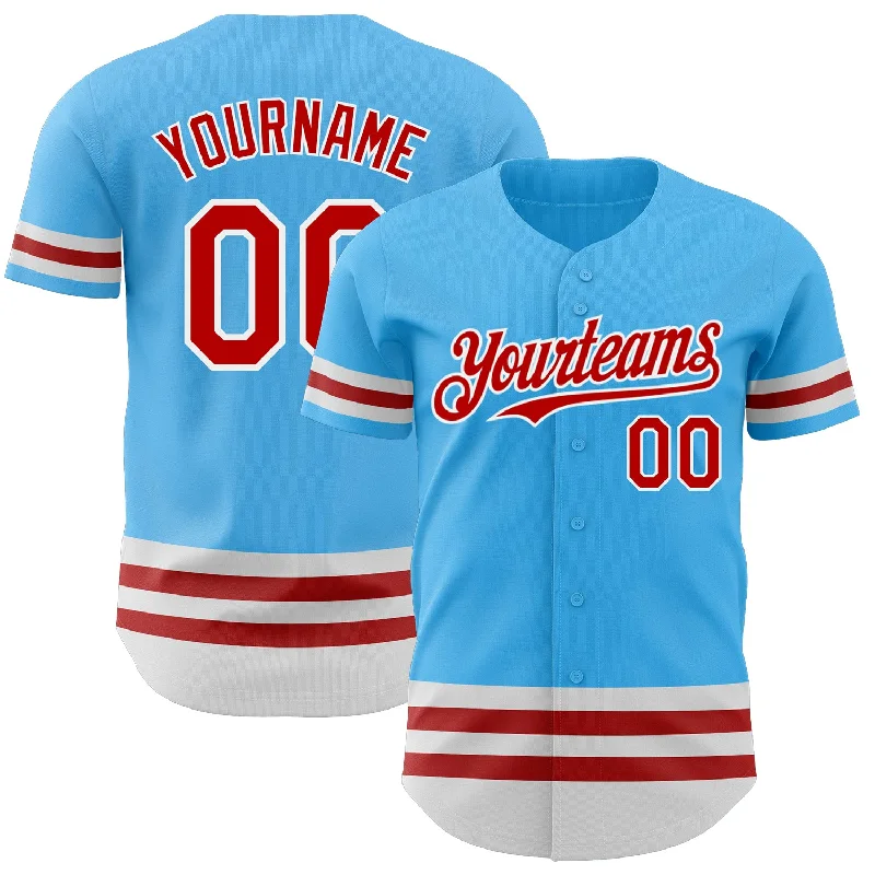 Baseball Jersey for Baseball Jerseys for Group Orders-Custom Sky Blue Red-White Line Authentic Baseball Jersey