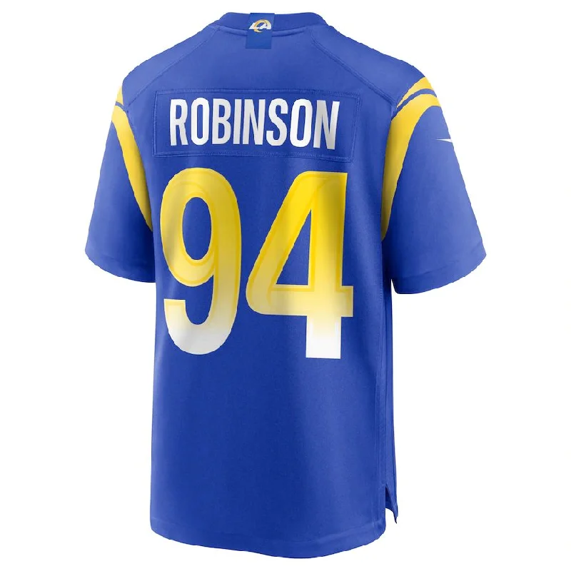 Rugby Jersey for Fan Apparel for College Teams-LA.Rams #94 A'Shawn Robinson Royal Game Jersey Stitched American Football Jersey