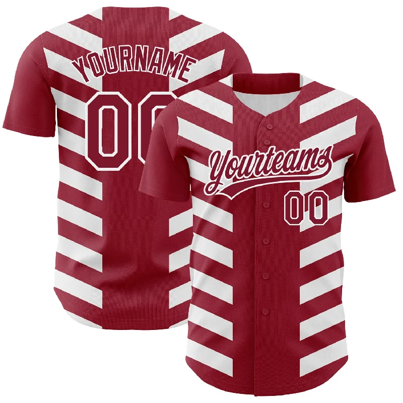 Baseball Jersey for Sports Tournaments-Custom Crimson White 3D Pattern Design Side Stripes Authentic Baseball Jersey