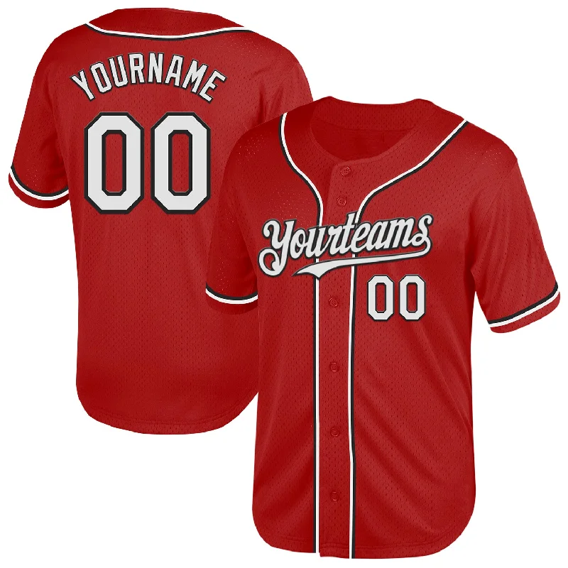 Baseball Jersey for Personalized Jerseys for Events-Custom Red White-Black Mesh Authentic Throwback Baseball Jersey