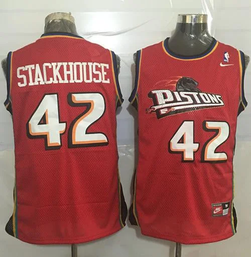 Basketball Jersey for Basketball Jersey Gifts for Players-Pistons #42 Jerry Stackhouse Red Throwback Stitched Basketball Jersey