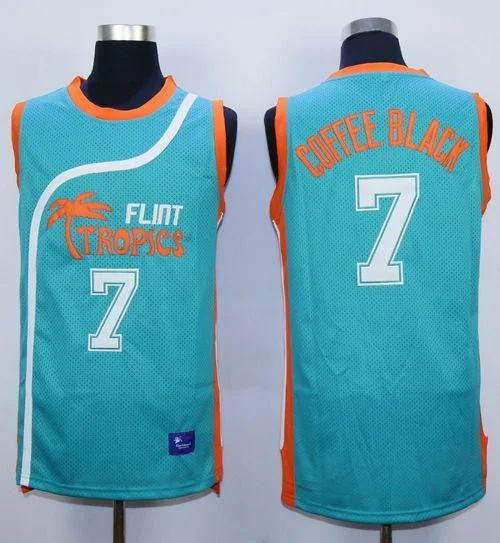 Basketball Jersey for Custom Team Jerseys for Schools-Flint Tropics #7 Coffee Black Blue Semi-Pro Movie Stitched Basketball Basketball Jersey