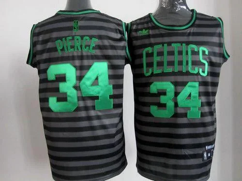 Basketball Jersey for Personalized Fan Gifts-Celtics #34 Paul Pierce Black/Grey Groove Embroidered Basketball Jersey