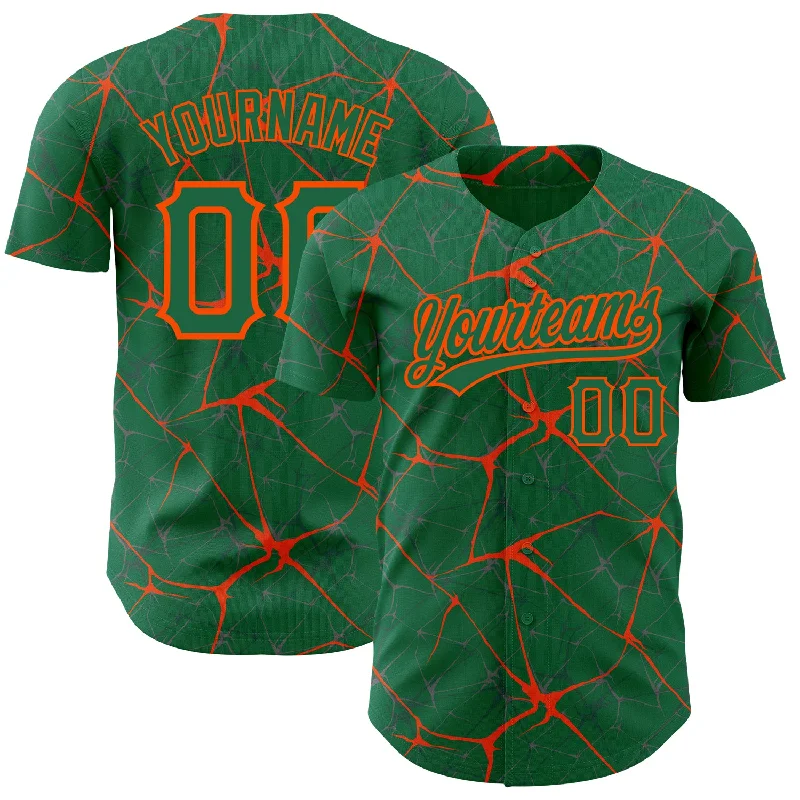 Baseball Jersey for Holiday Gifts-Custom Kelly Green Orange 3D Pattern Design Abstract Network Authentic Baseball Jersey