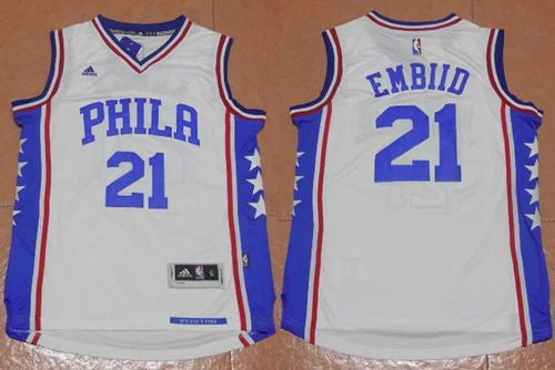 Basketball Jersey for Retro-Inspired Team Gear-Revolution 30 76ers #21 Joel Embiid White Stitched Basketball Jersey