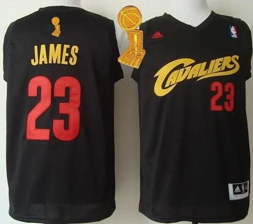 Basketball Jersey for Retro Basketball Fan Gear-Cavaliers #23 LeBron James Black(Red No.) Fashion The Champions Patch Stitched Basketball Jersey