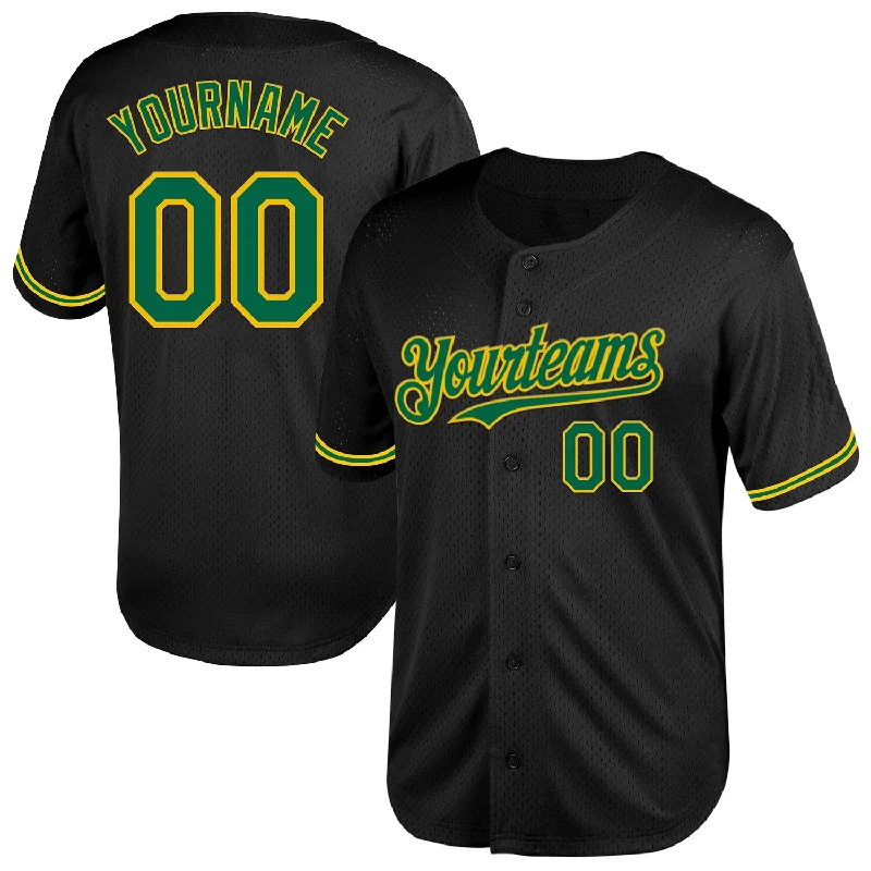 Baseball Jersey for Official Game Day Gear-Custom Black Kelly Green-Yellow Mesh Authentic Throwback Baseball Jersey