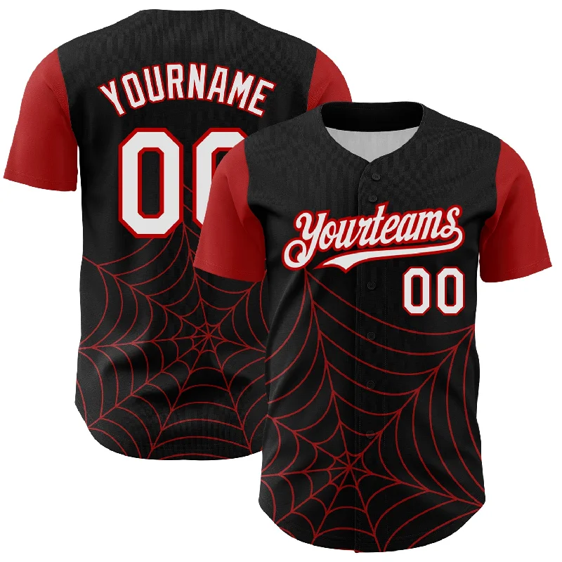 Baseball Jersey for Collector Baseball Jerseys-Custom Black White-Red 3D Pattern Design Spider Web Authentic Baseball Jersey