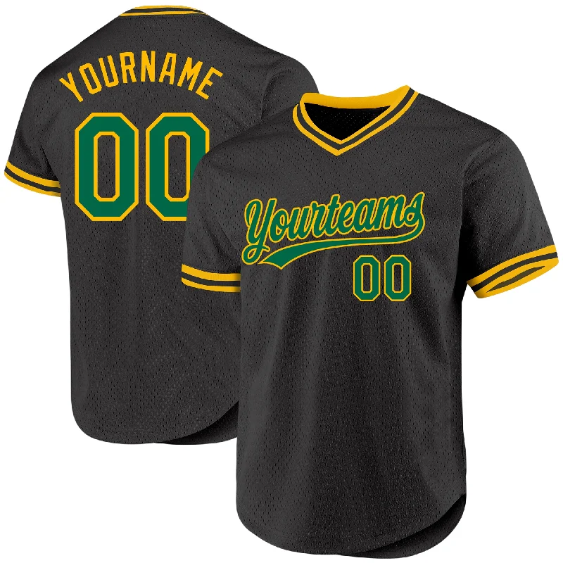 Baseball Jersey for Retro Fan Gear-Custom Black Kelly Green-Gold Authentic Throwback Baseball Jersey