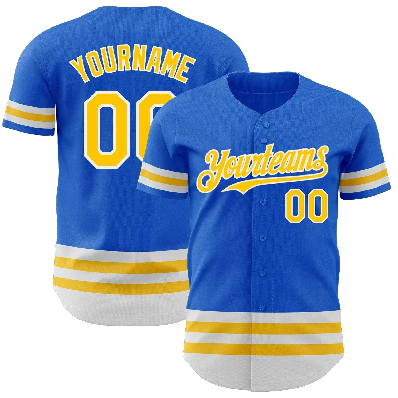 Baseball Jersey for Personalized Baseball Jerseys for Teams-Custom Thunder Blue Yellow-White Line Authentic Baseball Jersey