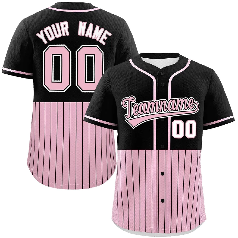 Baseball Jersey for Sports Apparel for All Ages-Custom Black Light Pink Personalized Half Stripe Design Authentic Baseball Jersey