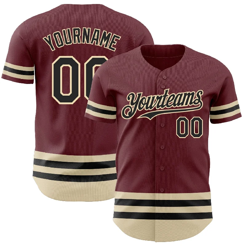 Baseball Jersey for Personalized Apparel for Baseball Games-Custom Burgundy Black-Cream Line Authentic Baseball Jersey