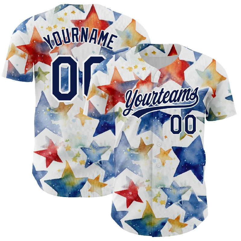 Baseball Jersey for Custom Team Jerseys for Gifts-Custom White Navy-Red 3D Pattern Design Stars Authentic Baseball Jersey