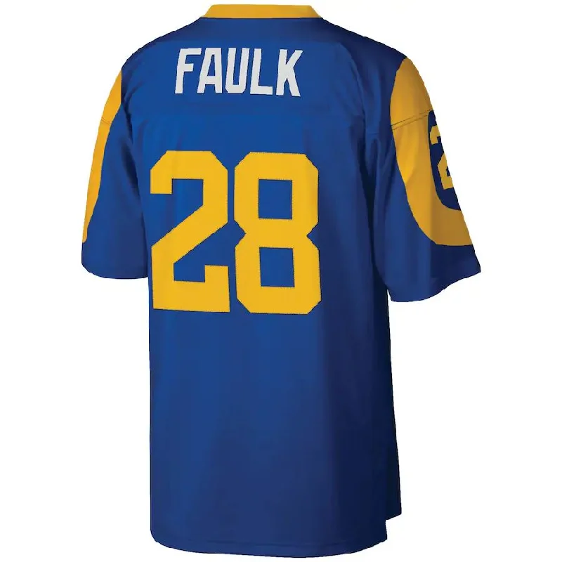 Rugby Jersey for Personalized Apparel for Rugby Fans-LA.Rams #28 Marshall Faulk Mitchell & Ness Royal Legacy Replica Jersey Stitched American Football Jerseys