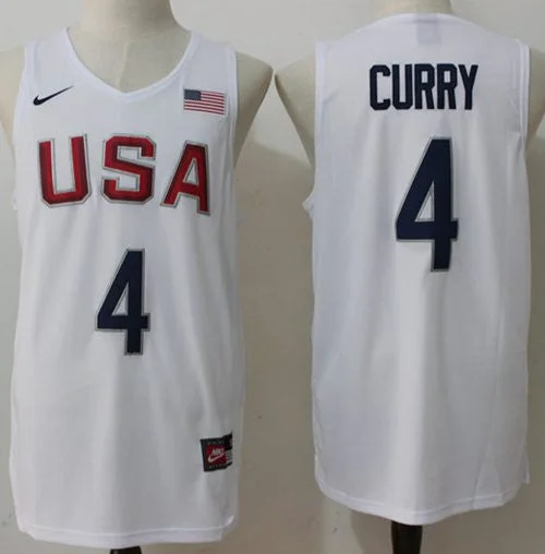 Basketball Jersey for Supporters of NBA Teams-Team USA #4 Stephen Curry White 2016 Dream Team Stitched Basketball Jersey