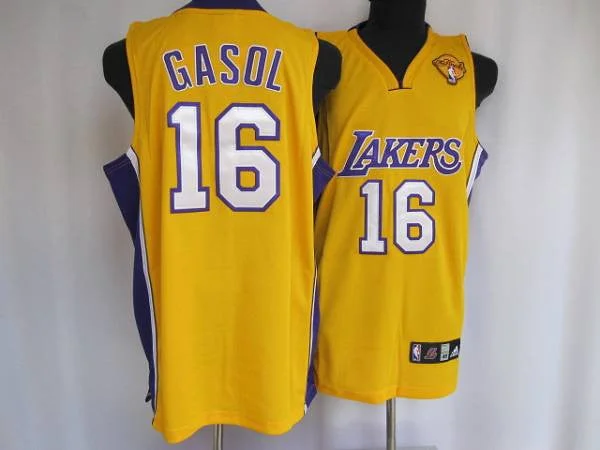 Basketball Jersey for Special Promotions-Lakers #16 Pau Gasol Stitched Yellow Final Patch Basketball Jersey