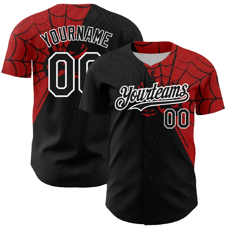 Baseball Jersey for Custom Fan Gear for Competitions-Custom Black Red-White 3D Pattern Design Spider Web Authentic Baseball Jersey