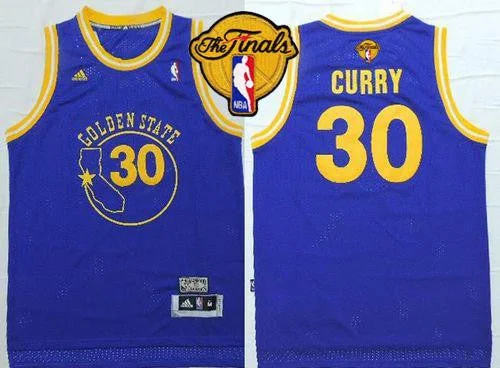 Basketball Jersey for Professional Basketball Teams-Warriors #30 Stephen Curry Blue New Throwback The Finals Patch Stitched Basketball Jersey