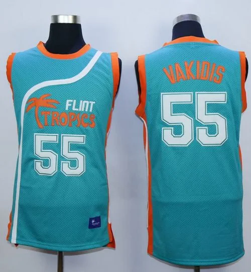 Basketball Jersey for Fun Basketball Group Apparel-Flint Tropics #55 Vakidis Blue Semi-Pro Movie Stitched Basketball Basketball Jersey