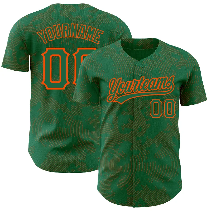 Baseball Jersey for Custom Team Apparel for Schools-Custom Kelly Green Orange 3D Pattern Design Curve Lines Authentic Baseball Jersey