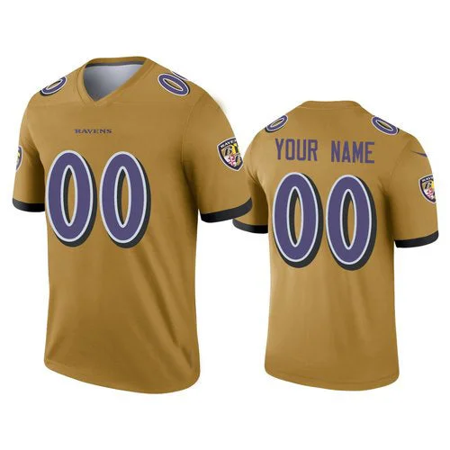 Rugby Jersey for Customized Rugby Apparel-Custom B.Ravens Gold Inverted Legend Jersey American Jerseys Stitched American Football Jerseys