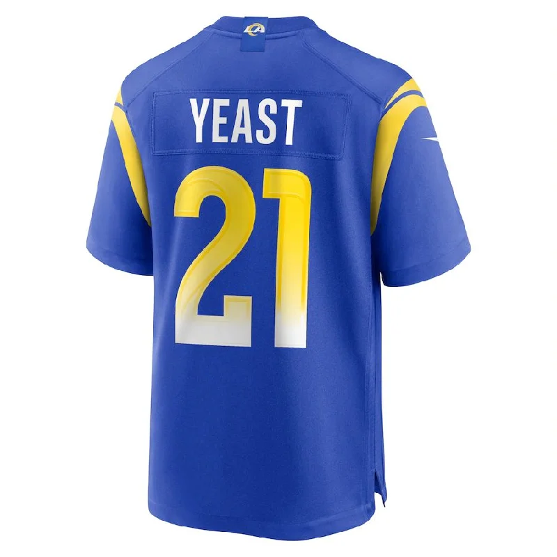 Rugby Jersey for Holiday Gifts for Rugby Fans-LA.Rams #21 Russ Yeast Royal Game Player Jersey Stitched American Football Jerseys