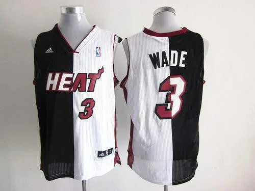 Basketball Jersey for Sports-Themed Gifts-Heat #3 Dwyane Wade Black/White Split Fashion Stitched Basketball Jersey