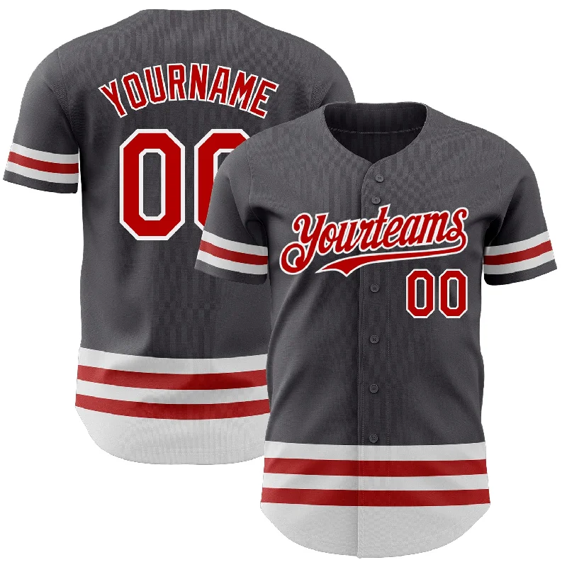 Baseball Jersey for Special Edition Baseball Jerseys-Custom Steel Gray Red-White Line Authentic Baseball Jersey