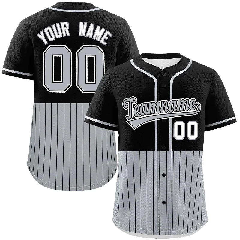 Baseball Jersey for Supporters of MLB Teams-Custom Black Gray Personalized Half Stripe Design Authentic Baseball Jersey