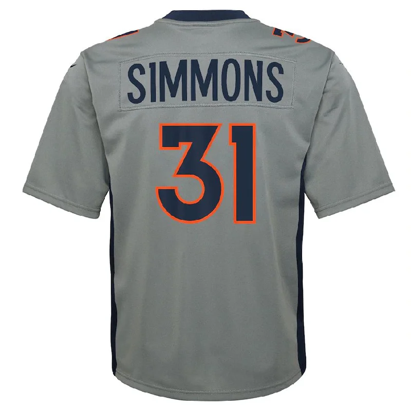 Rugby Jersey for Custom Team Apparel for Schools-D.Broncos #31 Justin Simmons Gray Inverted Game Jersey Stitched American Football Jerseys