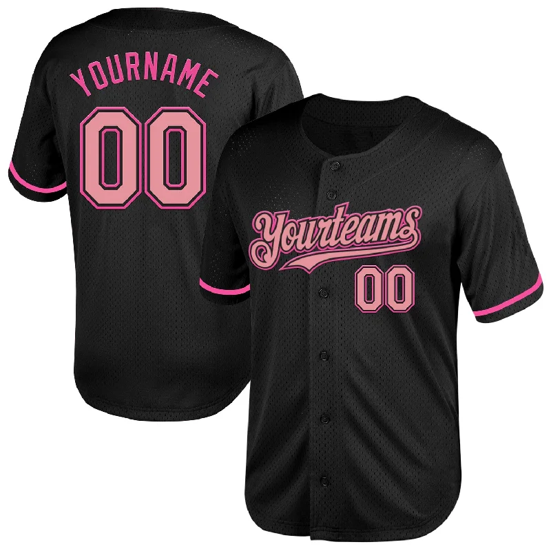 Baseball Jersey for Professional Baseball Teams-Custom Black Medium Pink-Pink Mesh Authentic Throwback Baseball Jersey