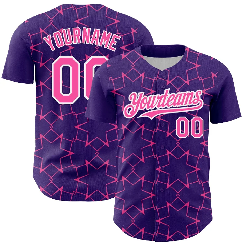 Baseball Jersey for Personalized Jerseys for Kids-Custom Purple Pink-White 3D Pattern Design Star Lines Authentic Baseball Jersey