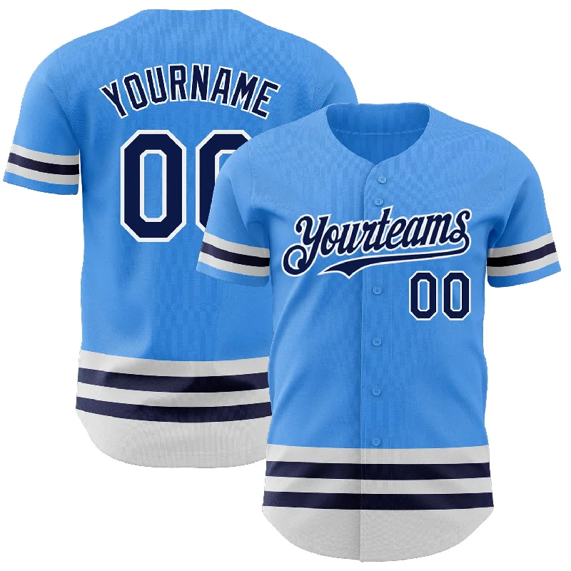 Baseball Jersey for Collector Baseball Jerseys-Custom Electric Blue Navy-White Line Authentic Baseball Jersey