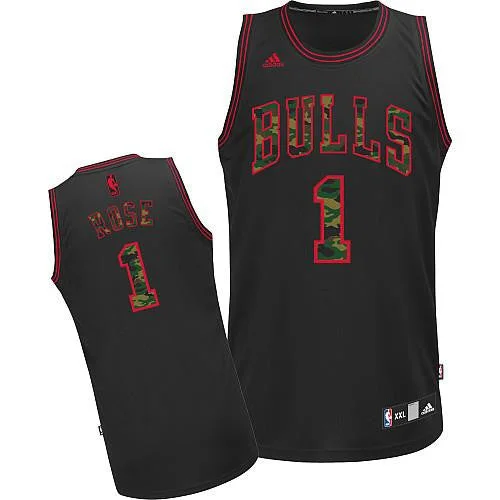 Basketball Jersey for Custom Numbers-Bulls #1 Derrick Rose Black Camo Fashion Stitched Basketball Jersey