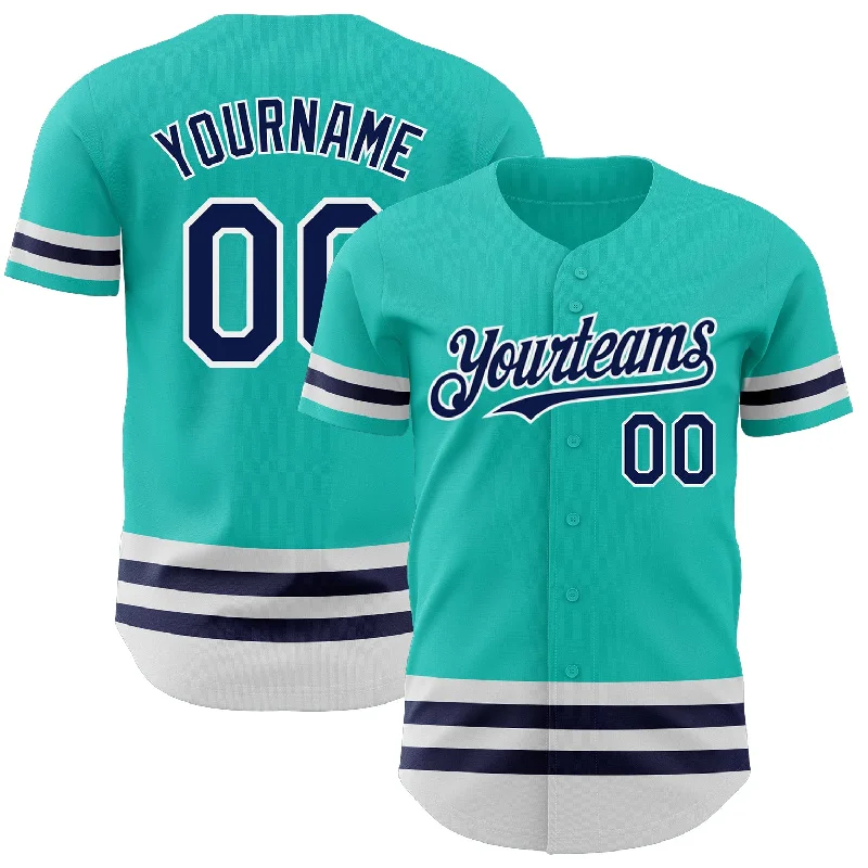 Baseball Jersey for School Spirit Jerseys for Fans-Custom Aqua Navy-White Line Authentic Baseball Jersey