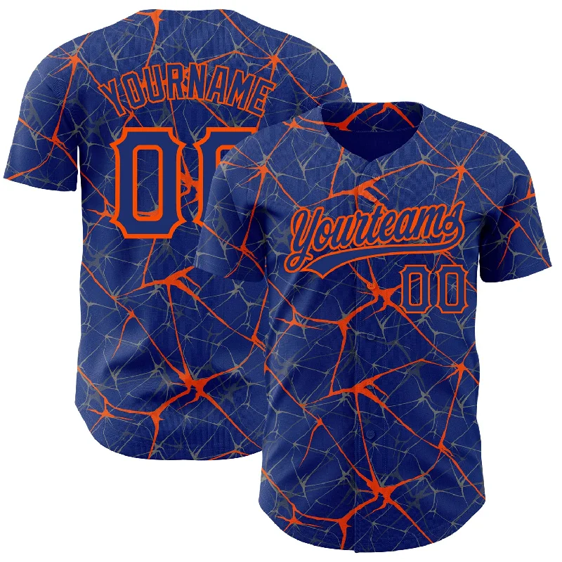 Baseball Jersey for Local Baseball Tournaments-Custom Royal Orange 3D Pattern Design Abstract Network Authentic Baseball Jersey