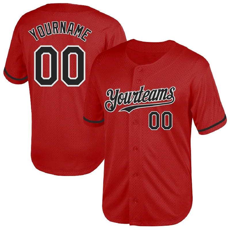 Baseball Jersey for Large Group Orders-Custom Red Black-White Mesh Authentic Throwback Baseball Jersey