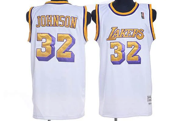 Basketball Jersey for Basketball Apparel for All Ages-Mitchell and Ness Lakers #32 Magic Johnson Stitched White Throwback Basketball Jersey