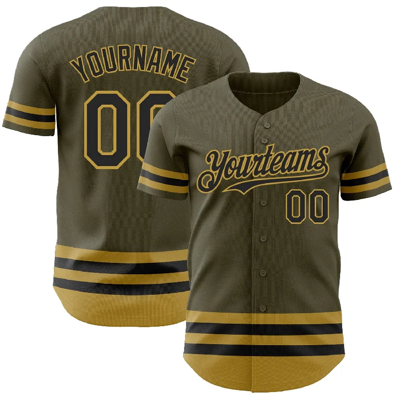 Baseball Jersey for Men’s Baseball-Custom Olive Black-Old Gold Line Authentic Salute To Service Baseball Jersey