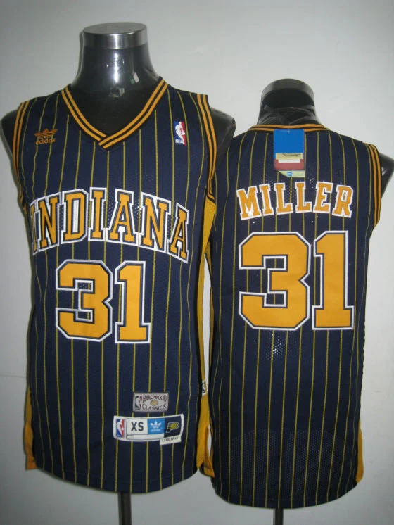 Basketball Jersey for Fan Club Apparel-Mitchell and Ness Pacers #31 Reggie Miller Navy Blue Stitched Throwback Basketball Jersey