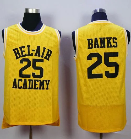 Basketball Jersey for Basketball Jerseys for Competitions-Bel-Air Academy #25 Banks Gold Stitched Basketball Basketball Jersey